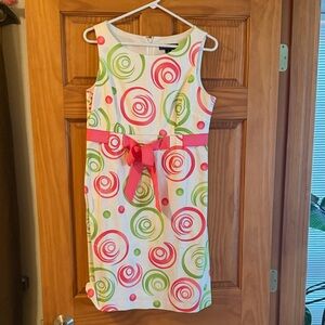 Jessica Howard White Dress with Pink and Green Swirls